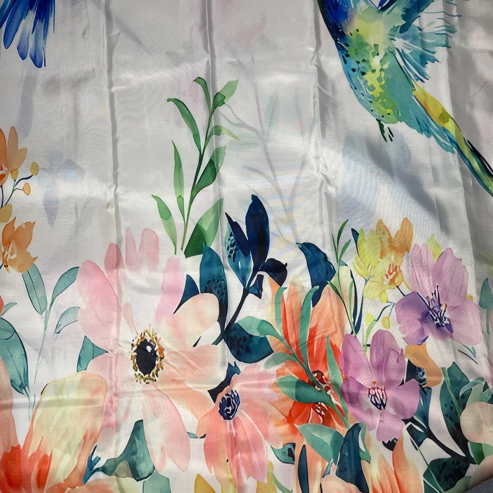 Gibelle Small Stall Shower Curtain 36 x 72 Hummingbird Floral Fabric W/Rings